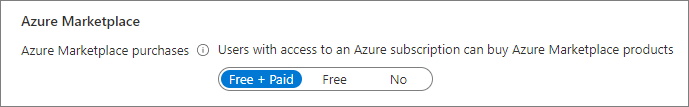The Azure Marketplace purchases setting in Azure with Free + Paid selected