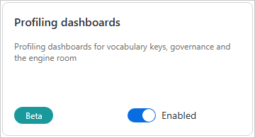 Profiling dashboards feature flag card, marked Beta, with the toggle set to Enabled