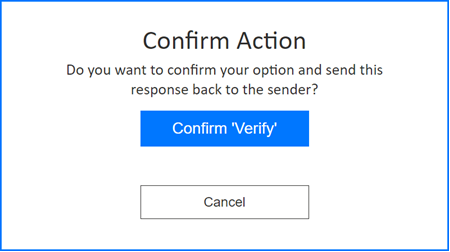 The Confirm Action page with the Confirm 'Verify' button and a Cancel button