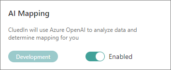The AI Mapping feature flag card, marked Development, with its toggle set to Enabled